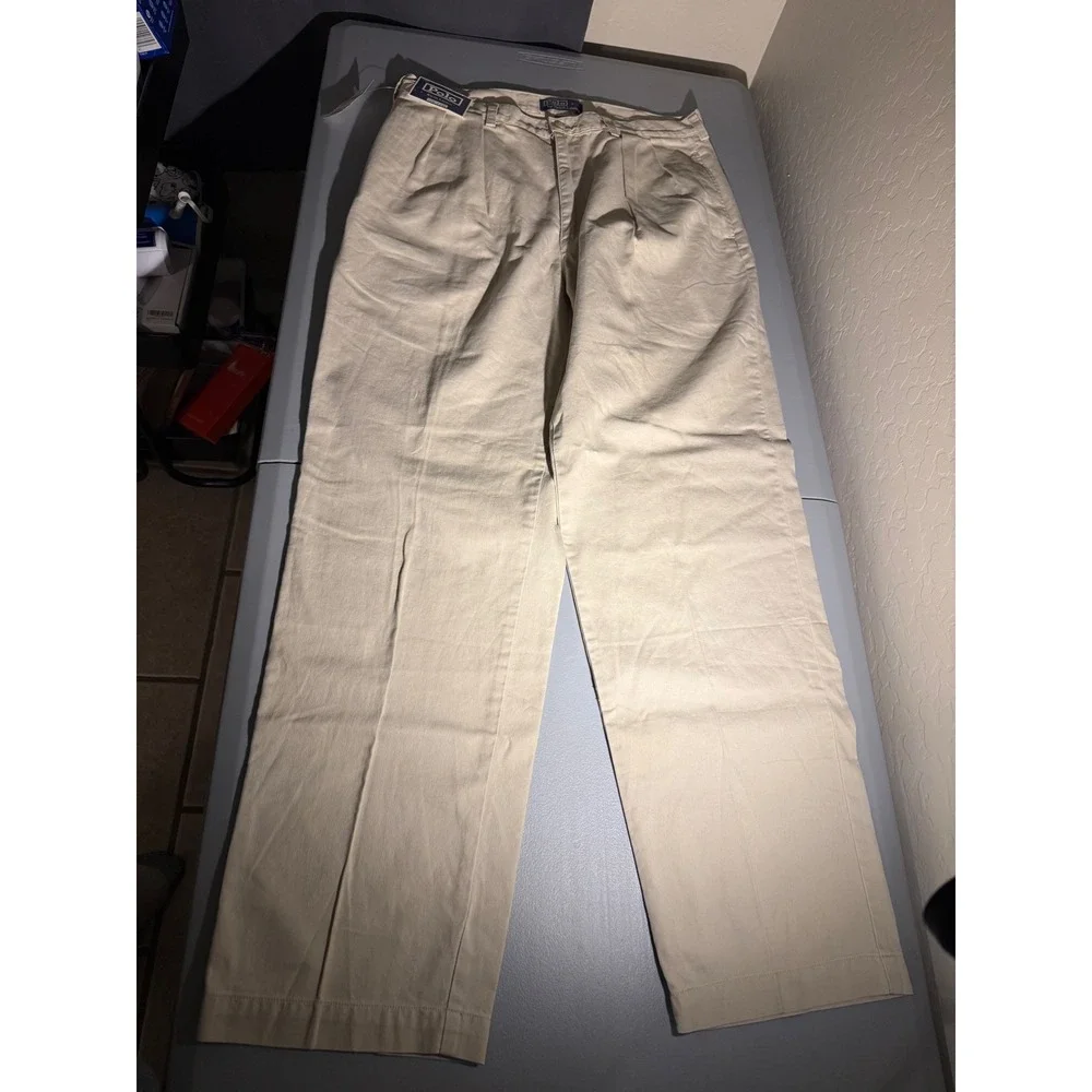 Vintage Polo Ralph Lauren Andrew Pant Pleated Chino Sand 36x32 New With Tags